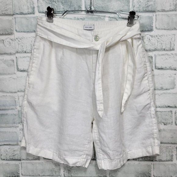 H By Halston Womens S White Linen High Rise Shorts Tie Sash Half Belt Summer - Picture 1 of 5